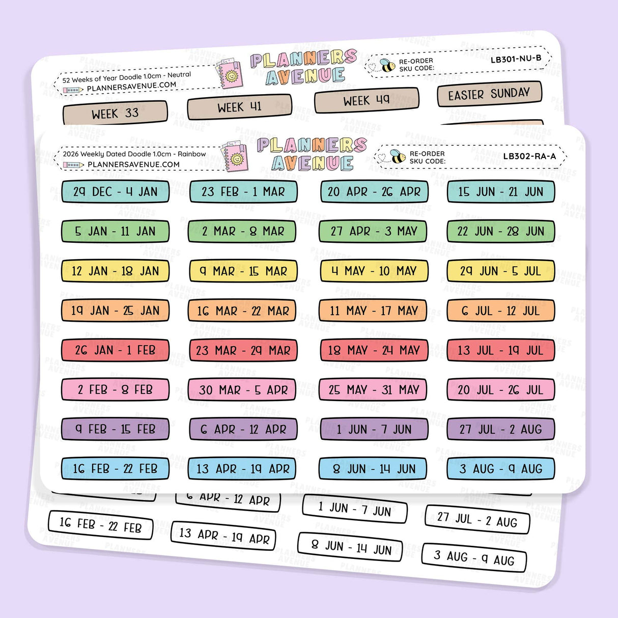 2026 Weekly Dated Planner Stickers