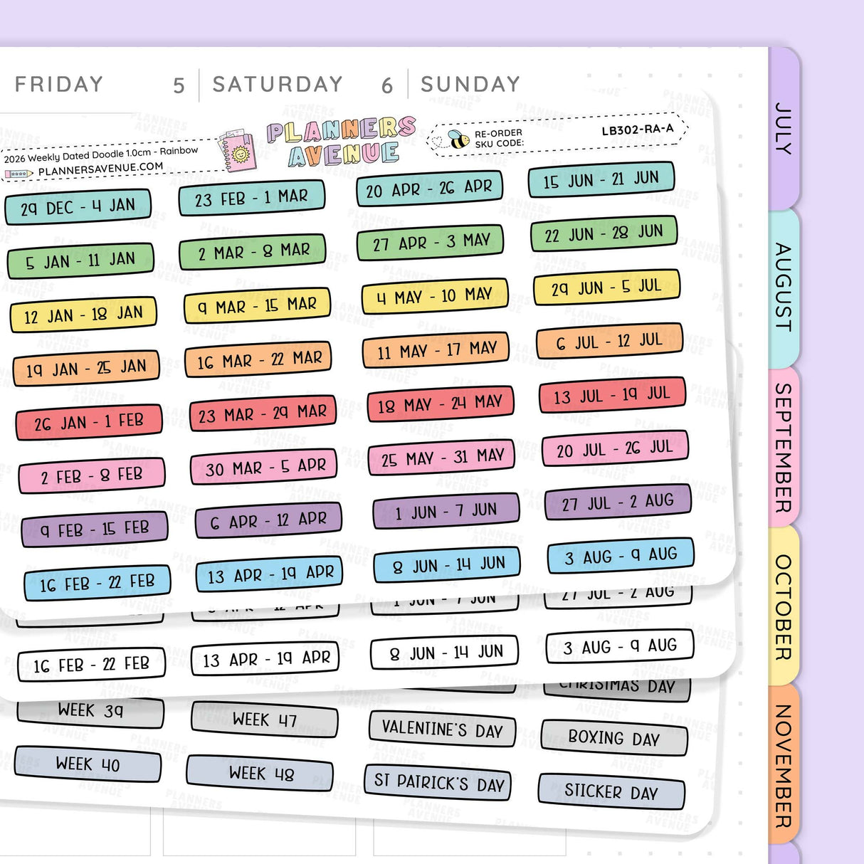2026 Weekly Dated Planner Stickers