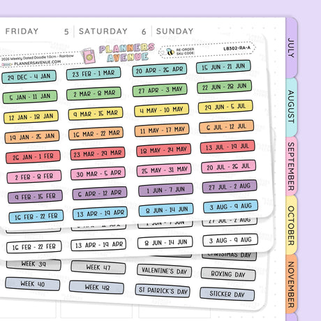 2026 Weekly Dated Planner Stickers