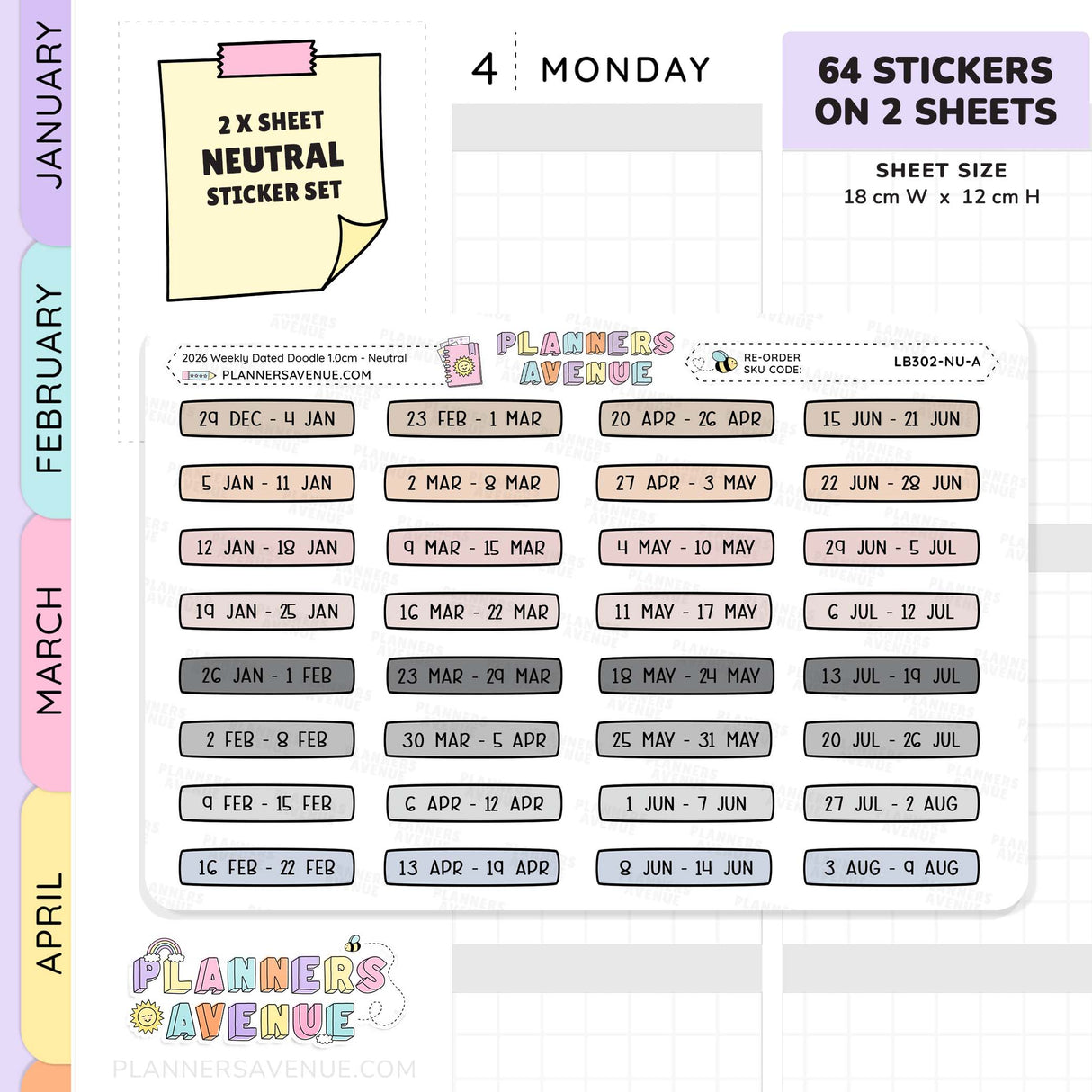 2026 Weekly Dated Planner Stickers (2 Sticker Sheet Set)