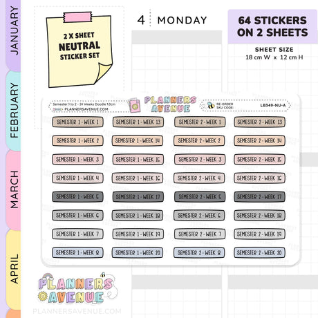 Semester 1 to 2 with 24 Weeks Planner Stickers