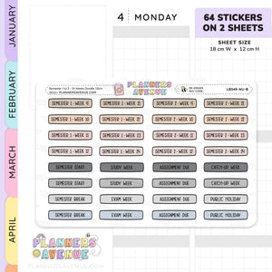 Semester 1 to 2 with 24 Weeks Planner Stickers