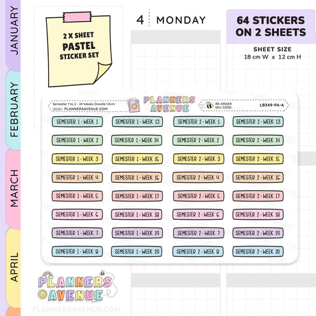 Semester 1 to 2 with 24 Weeks Planner Stickers