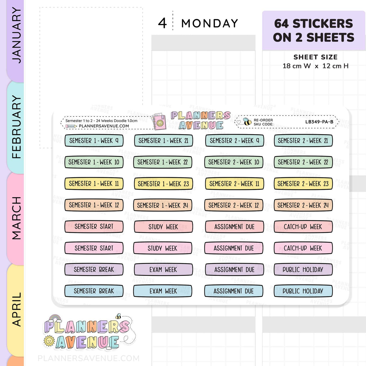 Semester 1 to 2 with 24 Weeks Planner Stickers