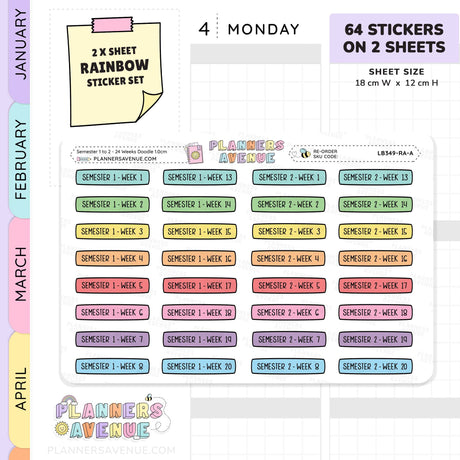 Semester 1 to 2 with 24 Weeks Planner Stickers
