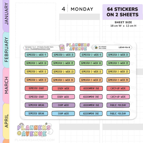 Semester 1 to 2 with 24 Weeks Planner Stickers