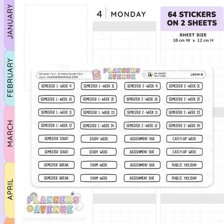 Semester 1 to 2 with 24 Weeks Planner Stickers