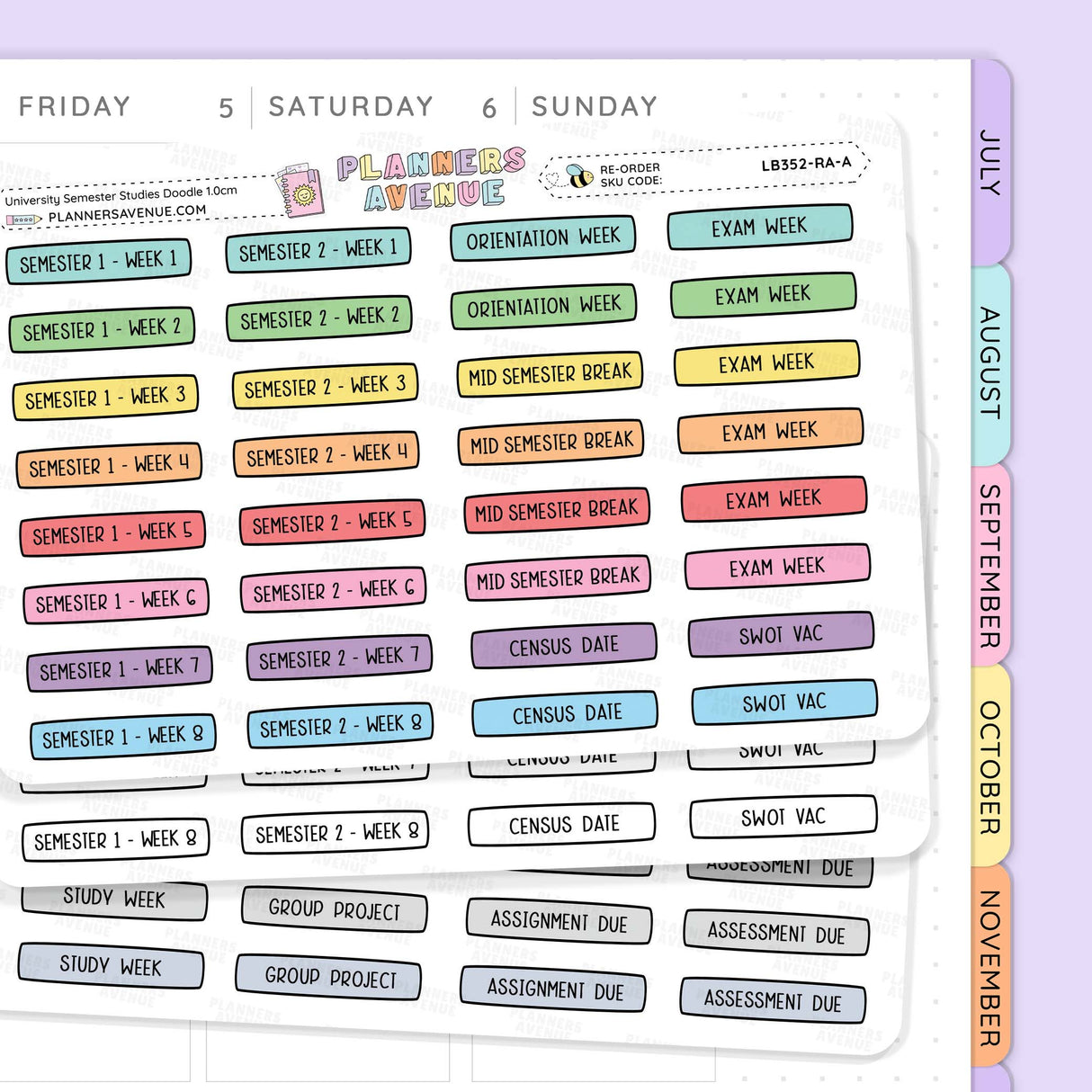 University Semester Planner Stickers