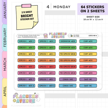 University Semester Planner Stickers
