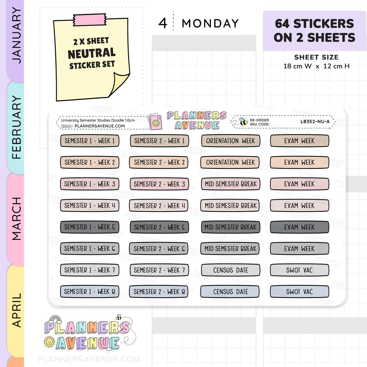 University Semester Planner Stickers