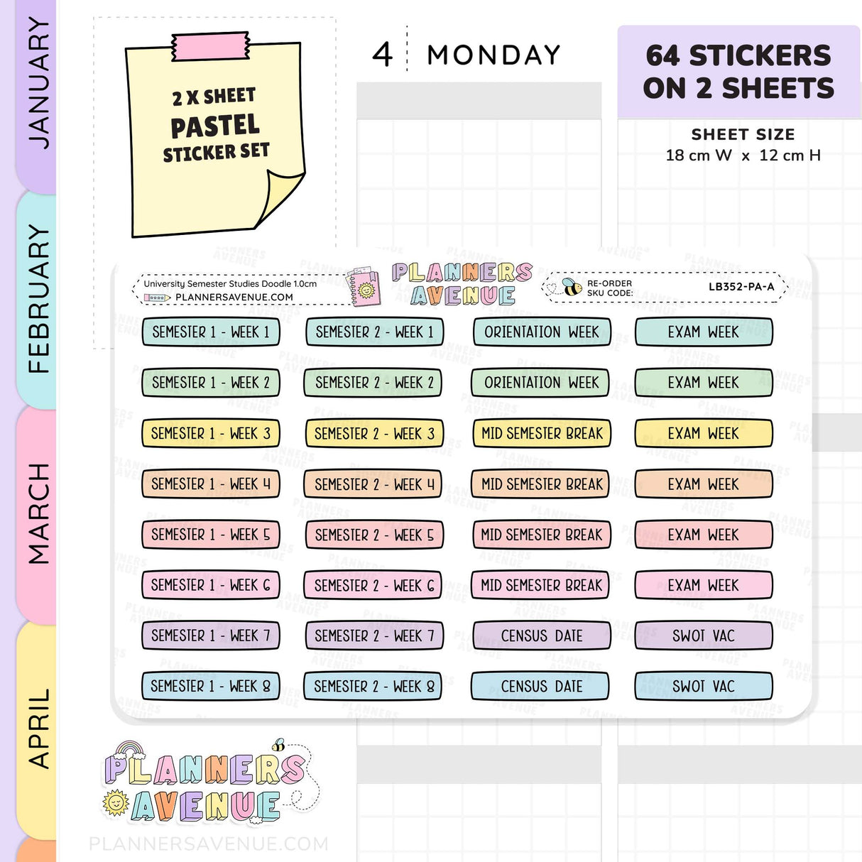 University Semester Planner Stickers