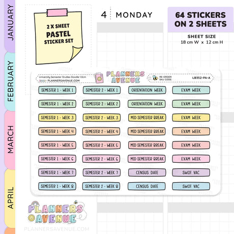 University Semester Planner Stickers