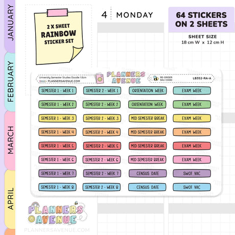 University Semester Planner Stickers