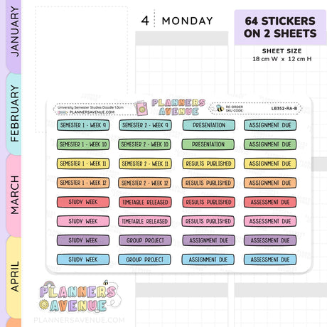 University Semester Planner Stickers