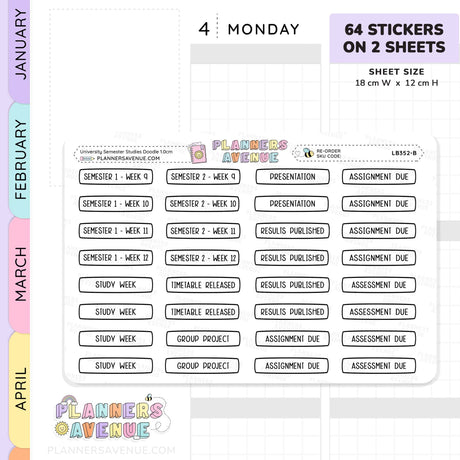 University Semester Planner Stickers