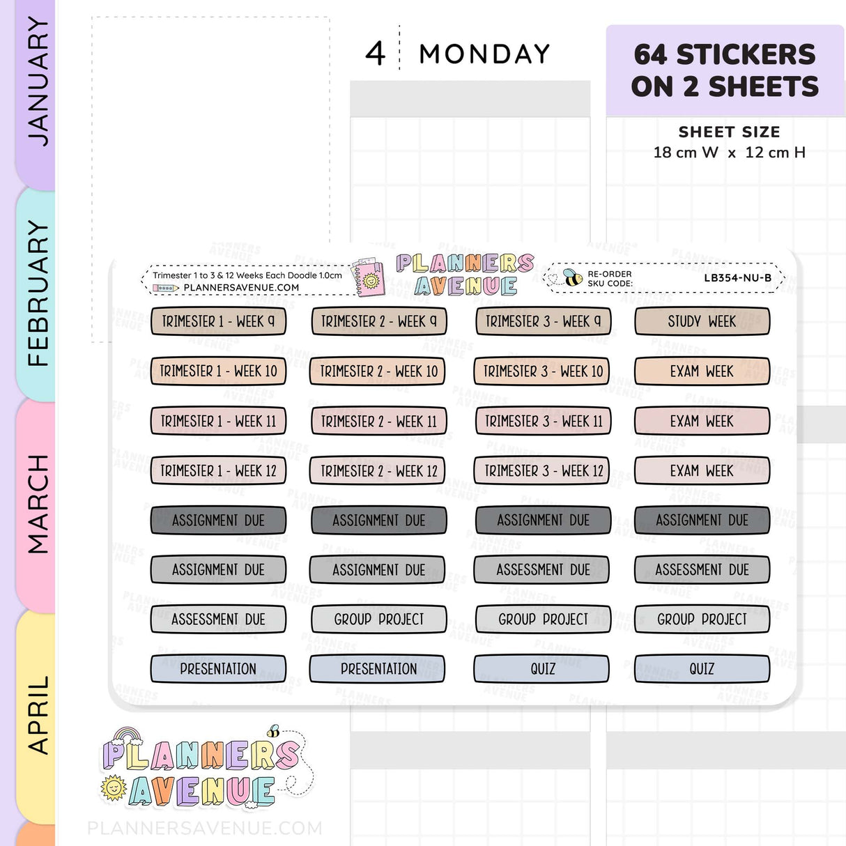 Trimester 1 to 3 with 12 Weeks Planner Stickers