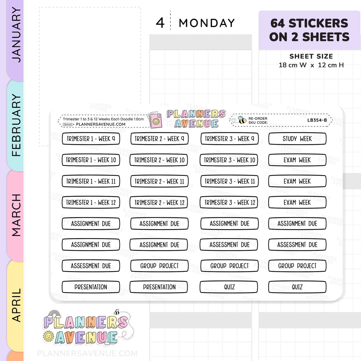Trimester 1 to 3 with 12 Weeks Planner Stickers