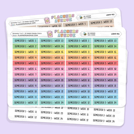 Semester 1 to 2 with 24 Weeks Header Stickers 