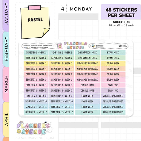 University Semester Header Stickers