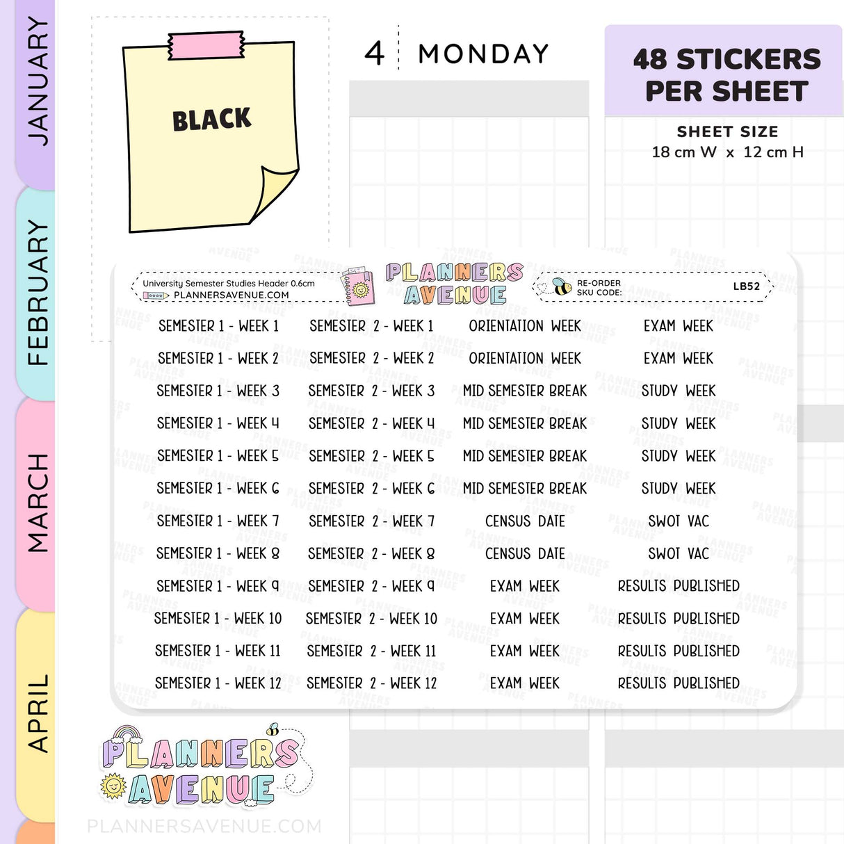 University Semester Header Stickers