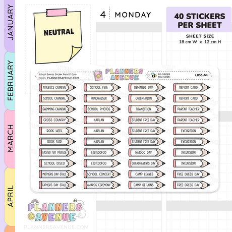 School Event Day Pencil Stickers