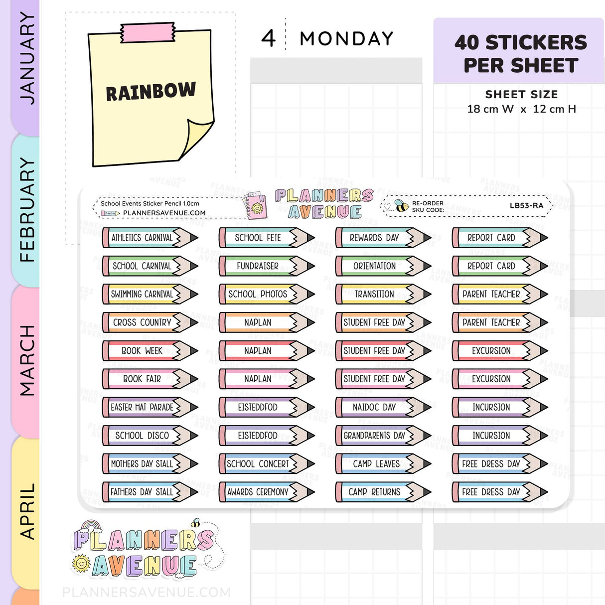 School Event Day Pencil Stickers