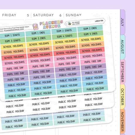 School Term Start & End Header Planner Stickers