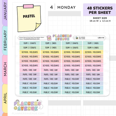 School Term Start & End Header Planner Stickers