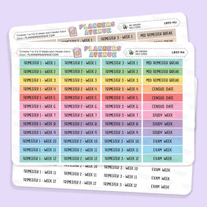 Trimester 1 to 3 with 12 Weeks Header Stickers featuring a exam, study, trimester weeks and breaks. 