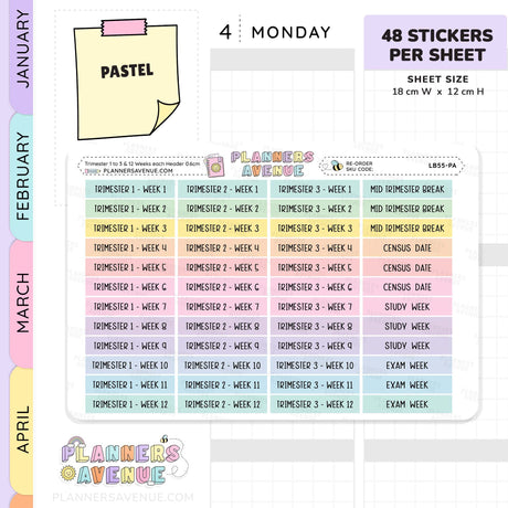 Trimester 1 to 3 with 12 Weeks Header Stickers