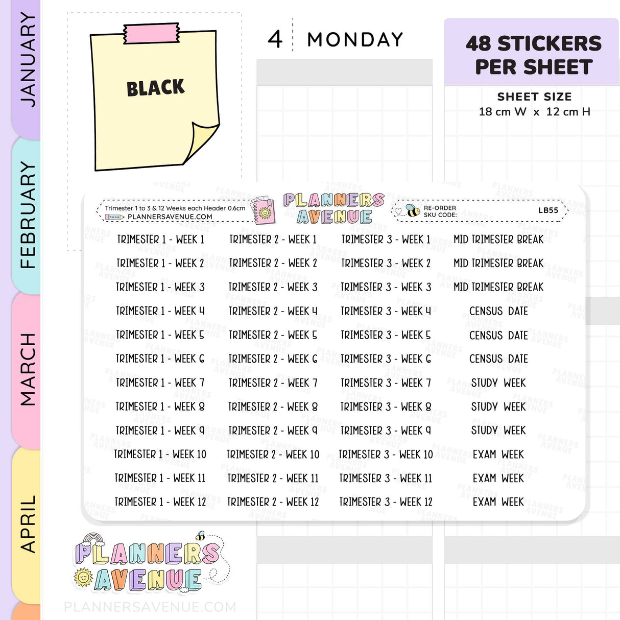 Trimester 1 to 3 with 12 Weeks Header Stickers