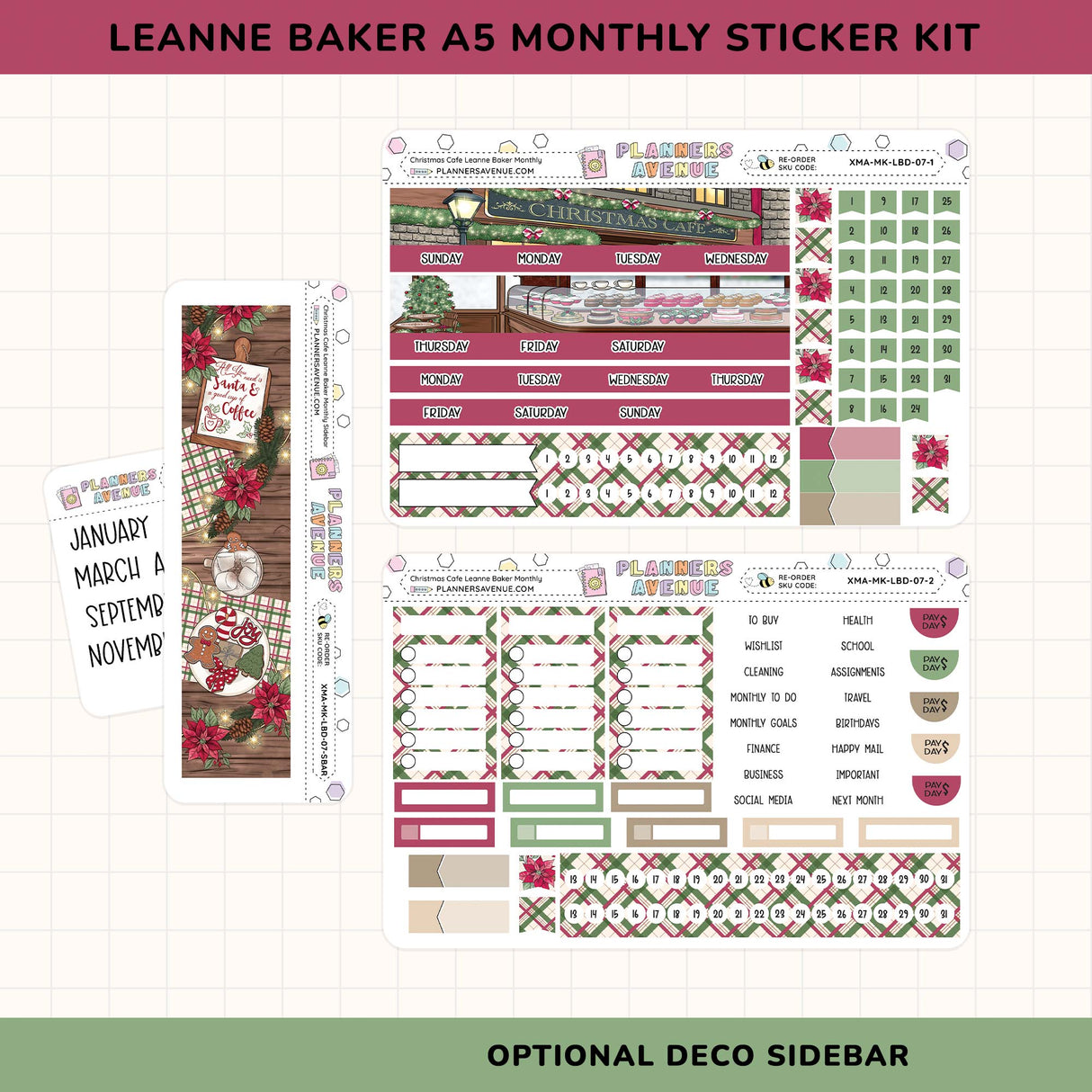 Leanne Baker A5 Monthly Sticker Kit with various planner stickers on a white background.
