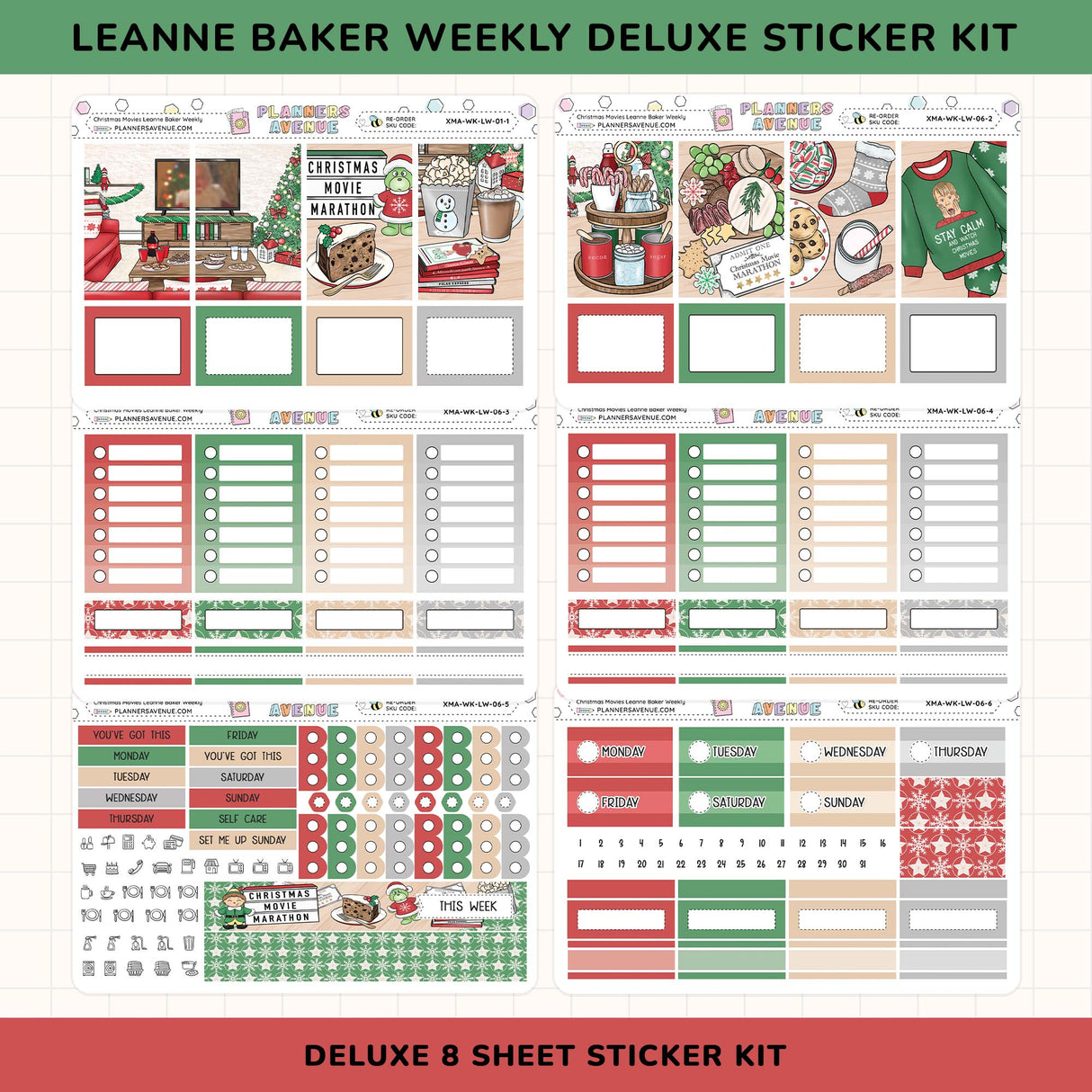 Leanne Baker Weekly Deluxe Sticker Kit with various christmas planner stickers on a white background.