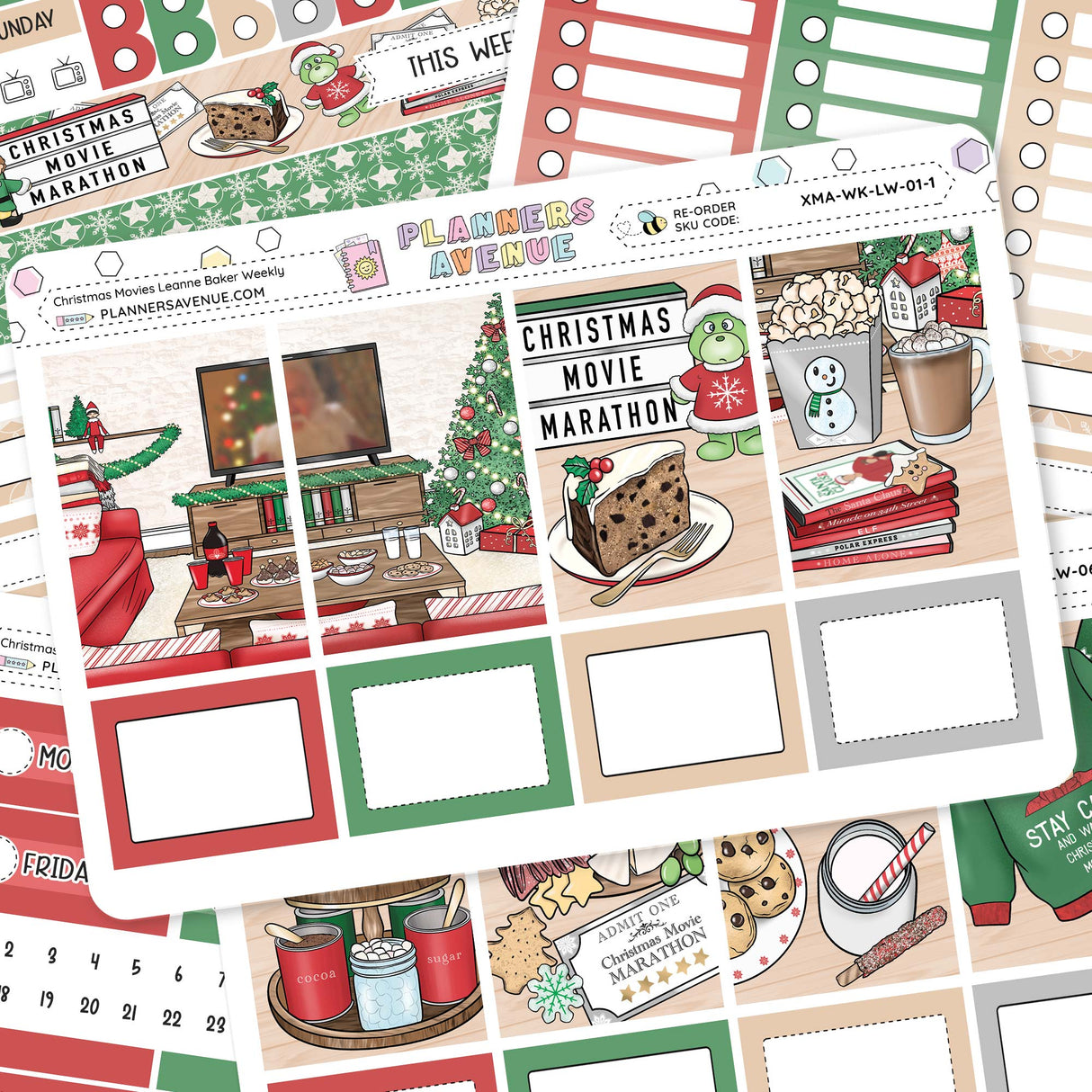 Christmas Movies Leanne Baker Weekly Sticker Kit Collection of Christmas-themed planner stickers with various designs on a white background.