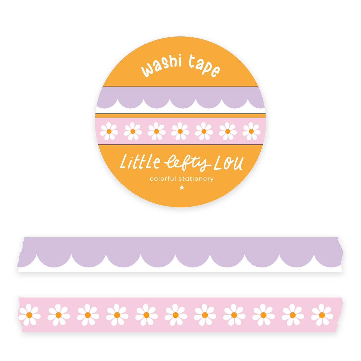 Lilac Scalloped and Pink Daisies Slim Washi Tapes Set by Little Lefty Lou
