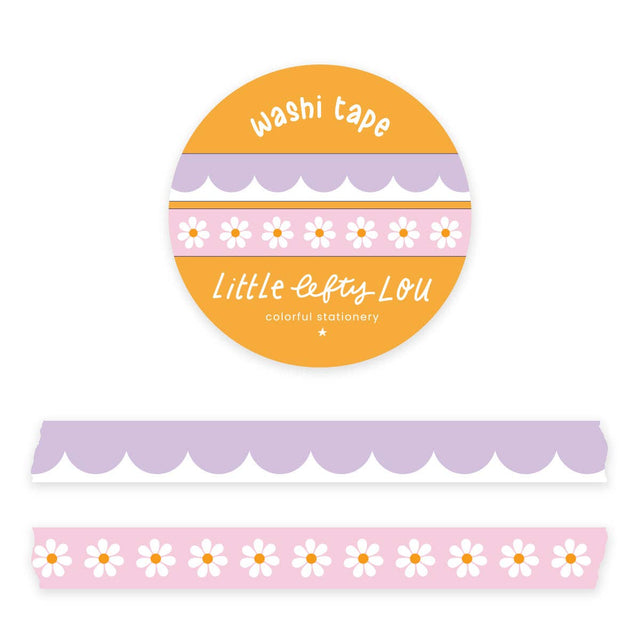 Lilac Scalloped and Pink Daisies Slim Washi Tapes Set by Little Lefty Lou