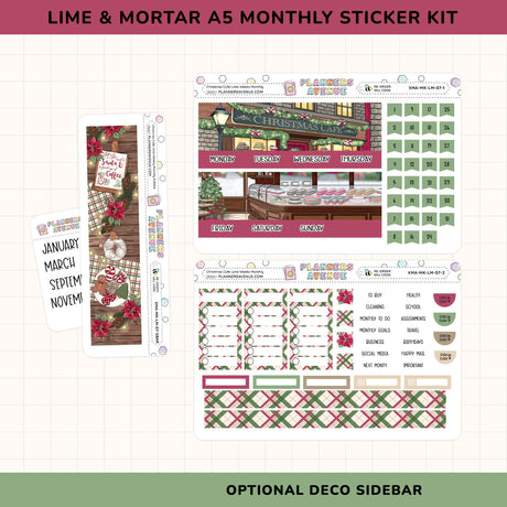 Lime & Mortar A5 monthly sticker kit with Christmas-themed designs on a white background.