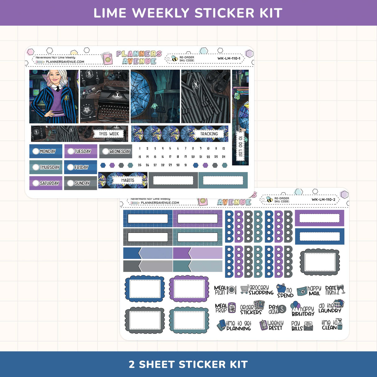 Nevermore Lime Weekly Planner Sticker Kit