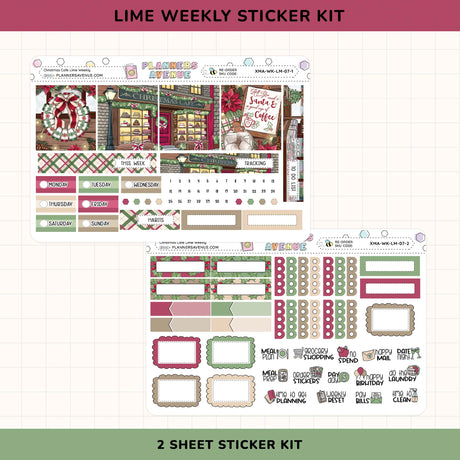 Lime Weekly Sticker Kit with various planner stickers on a white background