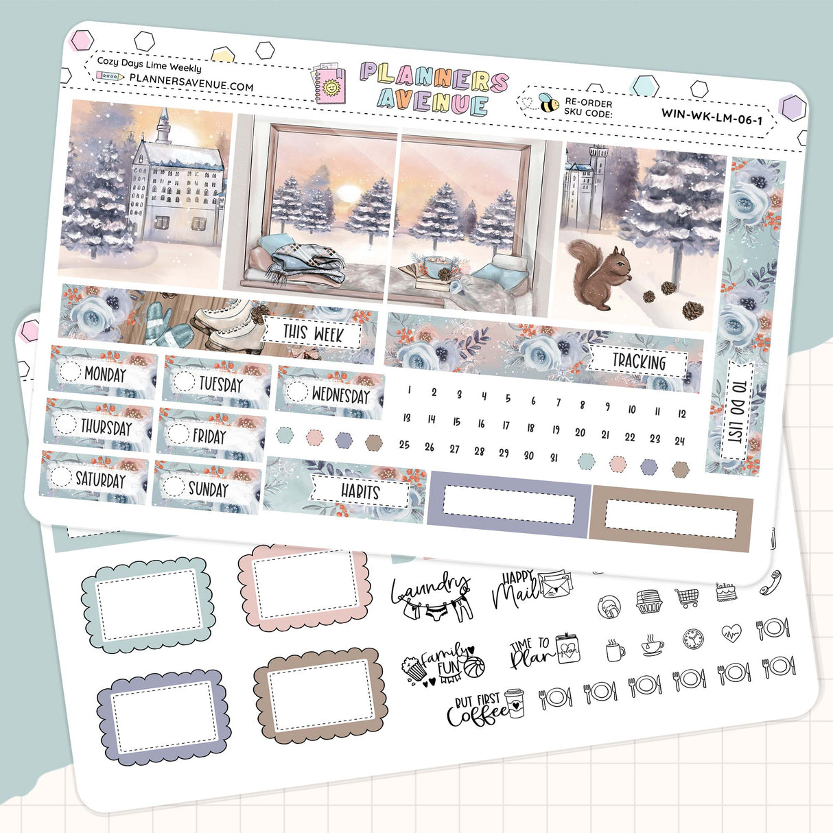 Cozy Days Lime Weekly Planner Sticker Foiled Kit (HOLO SILVER FOIL)