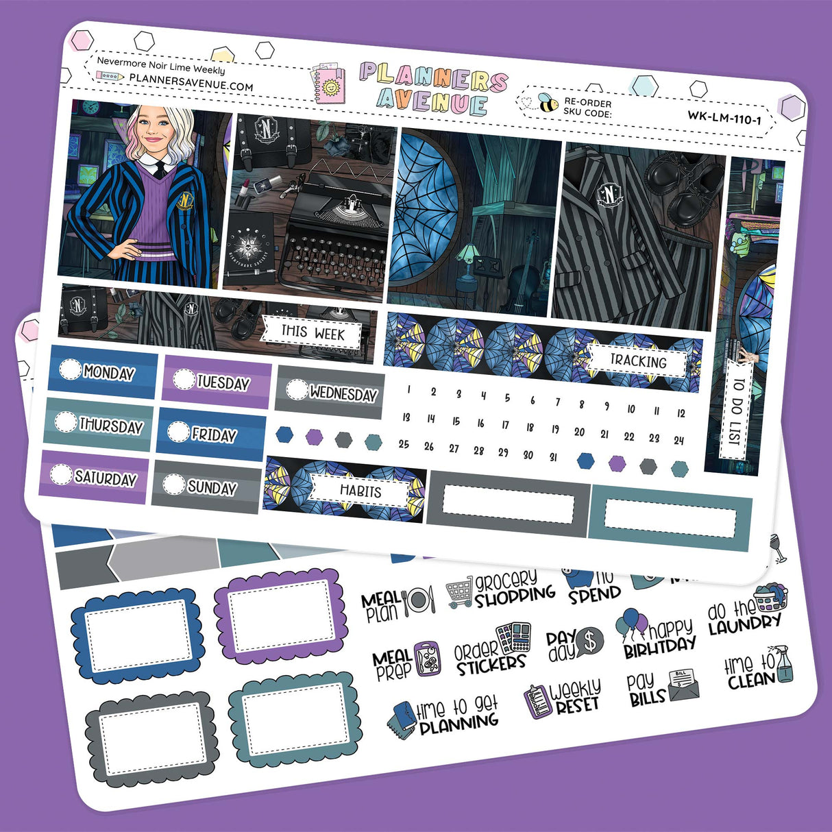 Nevermore Lime Weekly Planner Sticker Kit