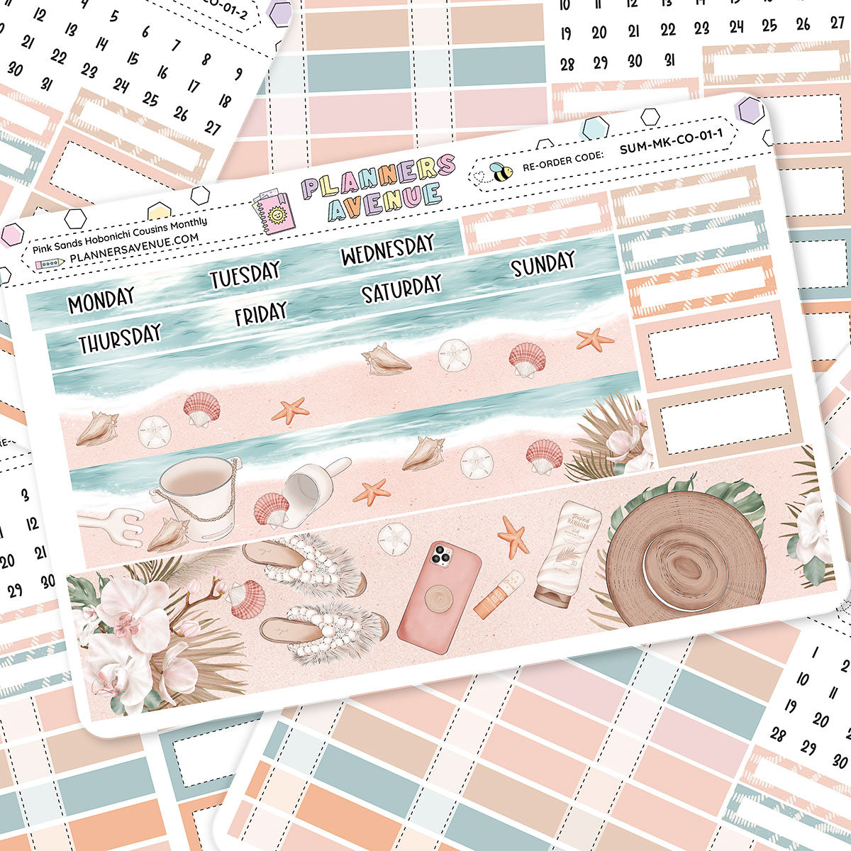 Pink Sands Hobonichi Cousins Monthly Sticker Foiled Kit