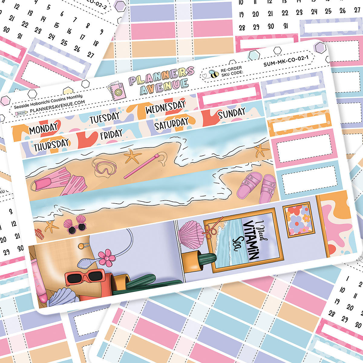 Seaside Hobonichi Cousins Monthly Sticker Foiled Kit