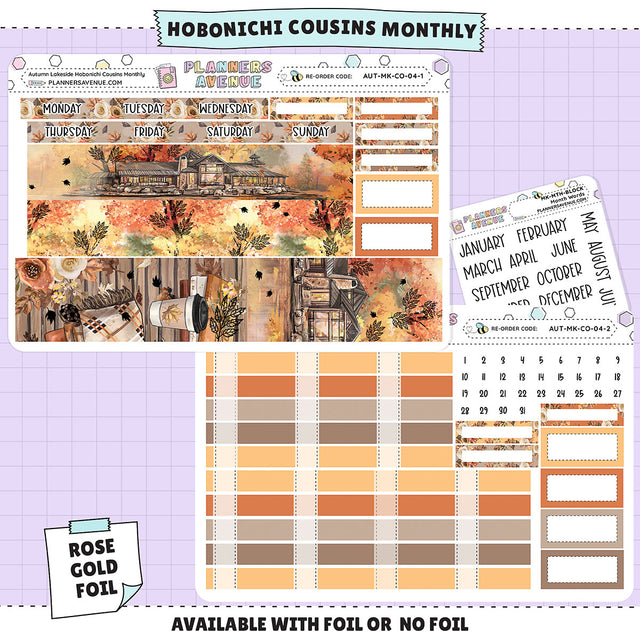 Autumn Lake Hobonichi Cousins Monthly Sticker Foiled Kit (ROSE GOLD FOIL)