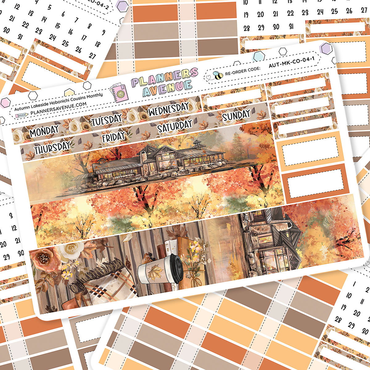 Autumn Lake Hobonichi Cousins Monthly Sticker Foiled Kit