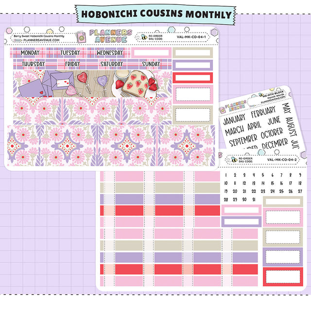 Berry Sweet Hobonichi Cousins Monthly Sticker Foiled Kit (PURPLE FOIL)