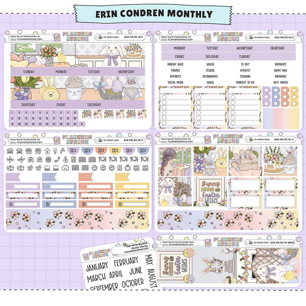 Full Year MONTHLY Kit Planner Stickers 000 | Monthly Spread for Erin Condren / Themed Monthly outlet Planner Stickers / Full Year Stickers