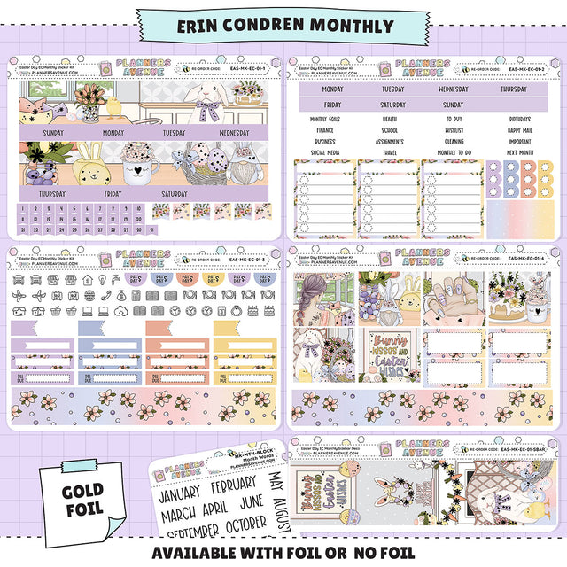 Easter Day Erin Condren Monthly Sticker Foiled Kit (GOLD FOIL)