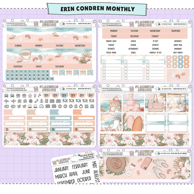 Pink Sands Erin Condren Monthly Sticker Foiled Kit (HOLO GOLD FOIL)