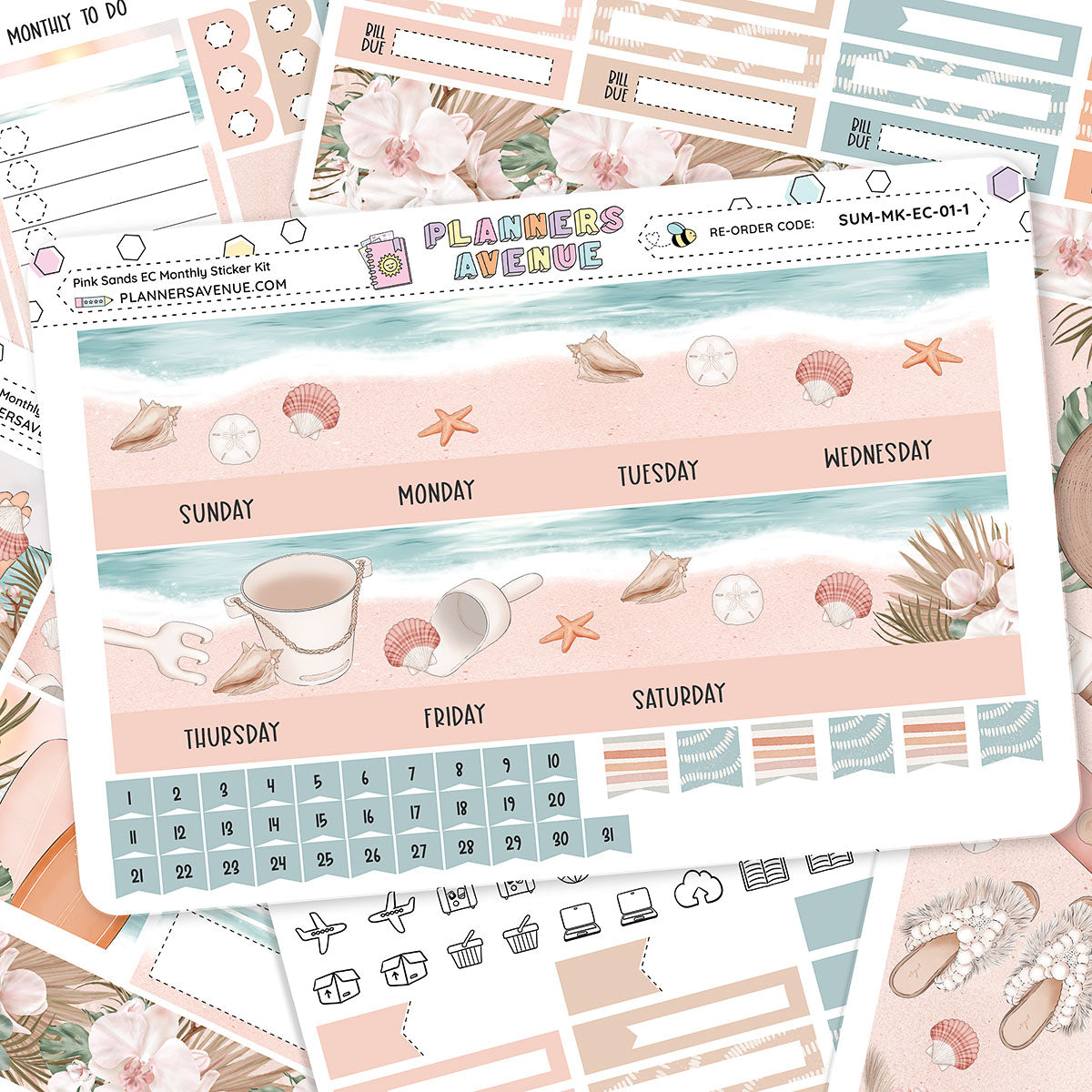 Pink Sands Erin Condren Monthly Sticker Foiled Kit